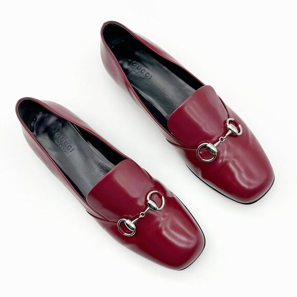 GUCCI Kira Horsebit Red Loafer Size 38.5 Glossy Patent Leather Slip On Flats - Picture 5 of 12